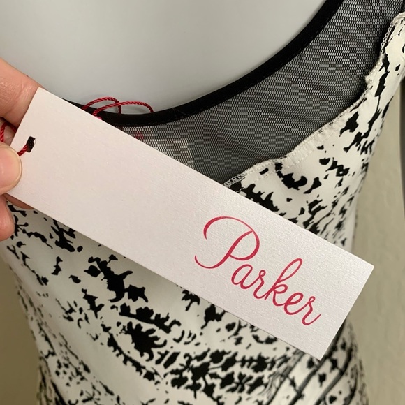 NWT PARKER Silk Blacksplatter Fit & Flare Dress Sleeveless Abstract Pattern M - Picture 4 of 16